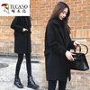 Woodpecker woolen coat for women, high quality, autumn and winter, large size, loose, mid-length, slim woolen coat, black cashmere coat, black style, regular L, recommended 100-120 pounds