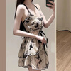Fu Jian Retro Fairy Style Swimsuit One-piece Skirt Style Conservative Covering Belly Muscles and Slimming Suspenders Advanced Hot Spring Swimwear Gathered New Chinese Style Butterfly Print Recommended 80-120 Jin