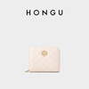 Honggu New Wallet Women's Short Folding Mini Thin Wallet Fashionable Diamond Coin Clip Small Bag Beige