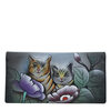 Anna by Anuschka Women's Hand Painted Leather Clutch Wallet - Precious Peony Eggplant, Two Cats Gray Two Cats Gray One Size