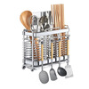 Xinwujia kitchen chopstick cage 304 stainless steel storage rack household wall-mounted punch-free storage basket spoon drain box basket three compartments - hook type 304 stainless steel