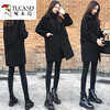 Woodpecker woolen coat for women, high quality, autumn and winter, large size, loose, mid-length, slim woolen coat, black cashmere coat, black style, regular L, recommended 100-120 pounds