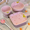 Biyaki girl's one-person meal, cute and good-looking strawberry hand-held rice bowl, instant noodle bowl, household ceramic underglaze color tableware set, 8-piece set, handle 1 bowl, 1 plate + 2 bowls, 2 spoons, 2 chopsticks