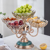 Flower Language Four Seasons European Crystal Glass Multi-layer Rotating Fruit Plate Modern Home Living Room Coffee Table Luxurious Snack Candy Plate Ornaments Five-Connect Plate Ceramic Base Rotatable