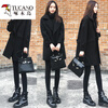 Woodpecker woolen coat for women, high quality, autumn and winter, large size, loose, mid-length, slim woolen coat, black cashmere coat, black style, regular L, recommended 100-120 pounds