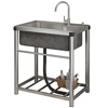 Outdoor courtyard stainless steel sink large single tank outdoor pool yard basin integrated with bracket garden wash basin 304 extra thick length 60 width 45 height 75 (hot and cold faucet