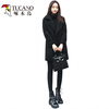 Woodpecker woolen coat for women, high quality, autumn and winter, large size, loose, mid-length, slim woolen coat, black cashmere coat, black style, regular L, recommended 100-120 pounds