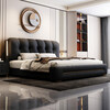 Tangjiang Youth Bed Italian light luxury Napa leather double bed 1.8*2.0m master bedroom wedding bed modern storage simple wedding bed leather bed + cashmere latex spring mattress 2000*2200mm frame structure