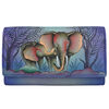 Anna by Anuschka Women's Elephant Family Hand-painted Genuine Leather RFID Multi-Slot Long Wallet Retro Style Elephant Family Single Size