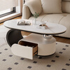 Small style coffee table for living room, small-sized coffee table for living room, light luxury and high-end living room, simple removable cream style side table, black and white coffee table + snow mountain white desktop 100*50*45