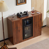 Chinese solid wood tea bar machine refrigerator integrated multi-function 2025 new home office tea cabinet sideboard dark brown hot and cold three-door refrigeration