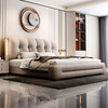 Tangjiang Youth Bed Italian light luxury Napa leather double bed 1.8*2.0m master bedroom wedding bed modern storage simple wedding bed leather bed + cashmere latex spring mattress 2000*2200mm frame structure