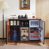 Chinese solid wood tea bar machine refrigerator integrated multi-function 2025 new home office tea cabinet sideboard dark brown hot and cold three-door refrigeration