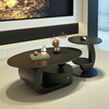 Manshun new oval slate coffee table modern simple living room home light luxury high-end small apartment with drawer combination combination black cabinet fish belly white 100*60 + side table 50