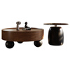Pashaman antique style solid wood coffee table living room home light luxury high-end large and small round table combination sofa side table hall 6322Y solid wood table base-walnut color 0.8M coffee table combination designer new style
