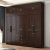 Fanyi Wardrobe New Chinese Style Black Gold Wood Wardrobe Bedroom Cabinet Solid Wood Wardrobe Storage Cabinet Wardrobe Combination Furniture Six Door Wardrobe (With Center Drawer) + Top Cabinet + Side Cabinet Black Gold Wood