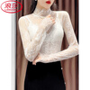 LangSha Half Turtle Collar Eyelash Lace Bottoming Top for Women Autumn and Winter 2025 Western Style Inside Black Tulle Clothes Hollow Mesh Top White L