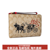COACH CornerZip canvas and leather coin purse Mahjong bag wrist bag clutch bag women's beige/brown basic outfit (bag + dust bag)