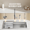 Moen Sunshine Series Kitchen Sink Large Single Slot Wash Basin Integrated Basin 304 Stainless Steel Top, Middle and Upper Household Dishwashing Sink Four-hole Slag Collection Silver Sink - Round Pull-out Top 80*46CM