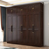 Fanyi Wardrobe New Chinese Style Black Gold Wood Wardrobe Bedroom Cabinet Solid Wood Wardrobe Storage Cabinet Wardrobe Combination Furniture Six Door Wardrobe (With Center Drawer) + Top Cabinet + Side Cabinet Black Gold Wood