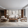 Jigi Song Dynasty aesthetic all solid wood sofa living room lobby villa Zen light luxury new Chinese style modular furniture whole house set single seat*2+double seat+three person seat+coffee table