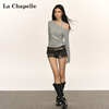 La Chapelle 2025 new spring and autumn oblique shoulder off-shoulder waist design long-sleeved bottoming shirt women's top black L