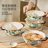 Black ceramic double-ear soup bowl household large rice bowl high-looking large bowl noodle soup bowl snail rice bowl original household soup rice bowl