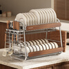 Shuaishi kitchen storage rack dish storage rack 304 stainless steel dish rack drain rack table top for dishes, chopsticks and cutlery cabinet 304 stainless steel 2 layers 44cm top - medieval style丨Solid solid wood