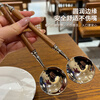 Home Easy Stainless Steel Soup and Rice Spoon Large Thickened Wood Grain Long Handled Dinner Spoon Round Spoon Household Spoon Tableware 2 Pack