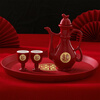 Qinkai Wedding Toast Cup Wedding Banquet Ceramic Wine Pot Chinese Wedding Cup Wine Divider Festive Set Chinese Red Wine Set Gold Bottom Grand Birthday 1 Pot + 2 Cups + Round Tray
