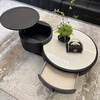 Italian minimalist coffee table light luxury high-end sofa living room household small apartment round marble liftable new style 120cm round lift coffee table black