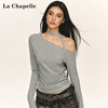 La Chapelle 2025 new spring and autumn oblique shoulder off-shoulder waist design long-sleeved bottoming shirt women's top black L