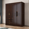Fanyi Wardrobe New Chinese Style Black Gold Wood Wardrobe Bedroom Cabinet Solid Wood Wardrobe Storage Cabinet Wardrobe Combination Furniture Six Door Wardrobe (With Center Drawer) + Top Cabinet + Side Cabinet Black Gold Wood
