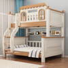 Solid wood high and low bed and bunk bed for adults, double bunk bed, bunk bed, bunk bed, children's bunk bed, mother and baby bed, cabinet ladder - double drawers - 5CM brown mat, upper bed width 150cm, bottom bed width 180cm (comes with bookshelf)