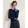 Bailuyu Contrast Color Splicing Half Placket T-shirt Autumn New Simple Slim Fit Long Sleeve Top Women Navy Blue M
