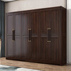 Fanyi Wardrobe New Chinese Style Black Gold Wood Wardrobe Bedroom Cabinet Solid Wood Wardrobe Storage Cabinet Wardrobe Combination Furniture Six Door Wardrobe (With Center Drawer) + Top Cabinet + Side Cabinet Black Gold Wood