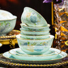 Yitongtang Chinese light luxury underglaze color Jingdezhen celadon tableware complete set of bowls and plates household ceramic set dishes housewarming gift suitable for microwave oven | leather suitcase | 60-piece set