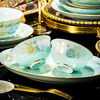 Yitongtang Chinese light luxury underglaze color Jingdezhen celadon tableware complete set of bowls and plates household ceramic set dishes housewarming gift suitable for microwave oven | leather suitcase | 60-piece set