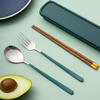 Jiaqi Portable Tableware Chopsticks Spoon Set Student Office Worker Tableware Box Portable Chopsticks Spoon Fork Silver Style - Wooden Chopsticks + Spoon Comes with Box