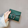 Casa-kupsCKins new European and American solid color Bacchus women's wallet women's short three-fold small wallet women's coin purse card bag leather green (solid color)