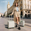 Yi travel suitcase can be carried on the plane, aluminum frame trolley case, small travel code box, side-opening suitcase, high-looking boarding case for women, gray, aluminum frame reinforced model - load capacity 200 kilograms, 20 inches (USB + mobile phone holder + cup holder)