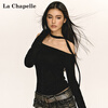 La Chapelle 2025 new spring and autumn oblique shoulder off-shoulder waist design long-sleeved bottoming shirt women's top black L