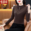 Hengyuan Xiangde velvet bottoming shirt for women 2025 new style middle-aged mother fashionable inner plus velvet thickened large size top t-shirt autumn and winter burgundy double-sided velvet warm thickened L recommended 100-115 pounds