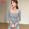 Langsha threaded bottoming shirt for women autumn 2025 new large U-neck long-sleeved T-shirt simple and versatile slim fit top