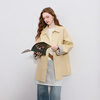 Sancai 2025 Autumn New Leather Jacket PU Leather Jacket Casual Lapel Dropped Shoulder Sleeves Loose Mid-Length Cardigan M Khaki M 160/84A The version is loose and can be photographed appropriately