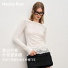 Henny Rue bottoming shirt for women with lace embroidery, autumn high-elastic ramie solid color versatile slim round neck long-sleeved T-shirt bright white M (recommended 80-105 pounds)