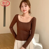 Langsha threaded bottoming shirt for women autumn 2025 new large U-neck long-sleeved T-shirt simple and versatile slim fit top