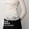 Henny Rue bottoming shirt for women with lace embroidery, autumn high-elastic ramie solid color versatile slim round neck long-sleeved T-shirt bright white M (recommended 80-105 pounds)