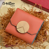 Goldlion Wallet Women's Short 25 New Style Fashion Ticket Clip Genuine Cowhide Large Capacity Multifunctional Women's Wallet Trendy Orange