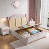 Oka Star solid wood children's bed 1.2m1.5m pink girl princess bed baby girl bedroom furniture cute single bed bed+20cm latex spring mattress+bedside table*2 1500*1900